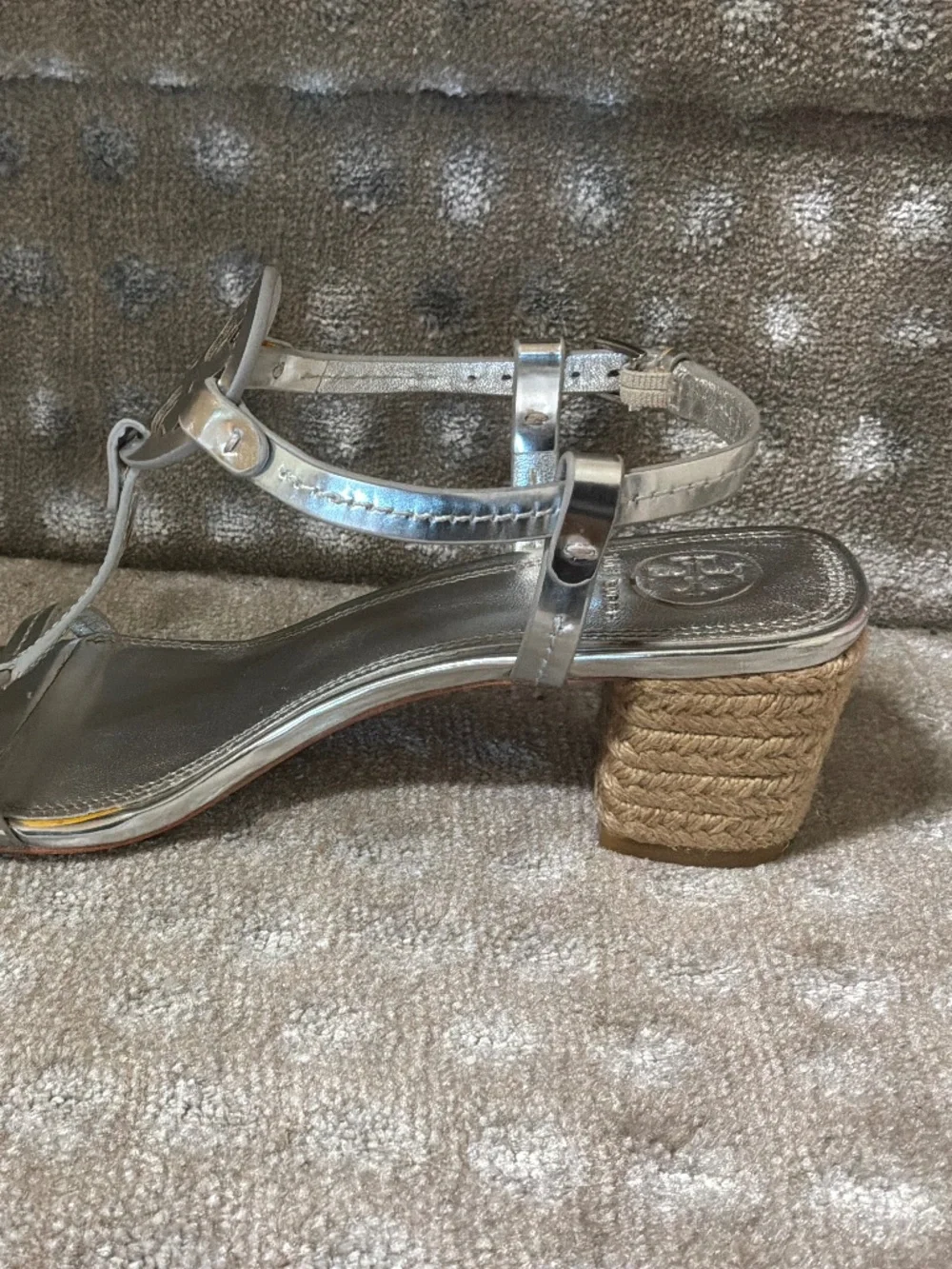 TORY‎ BURCH Miller Espadrille Sandal -Silver Mirror Metallic, Size 7.5
